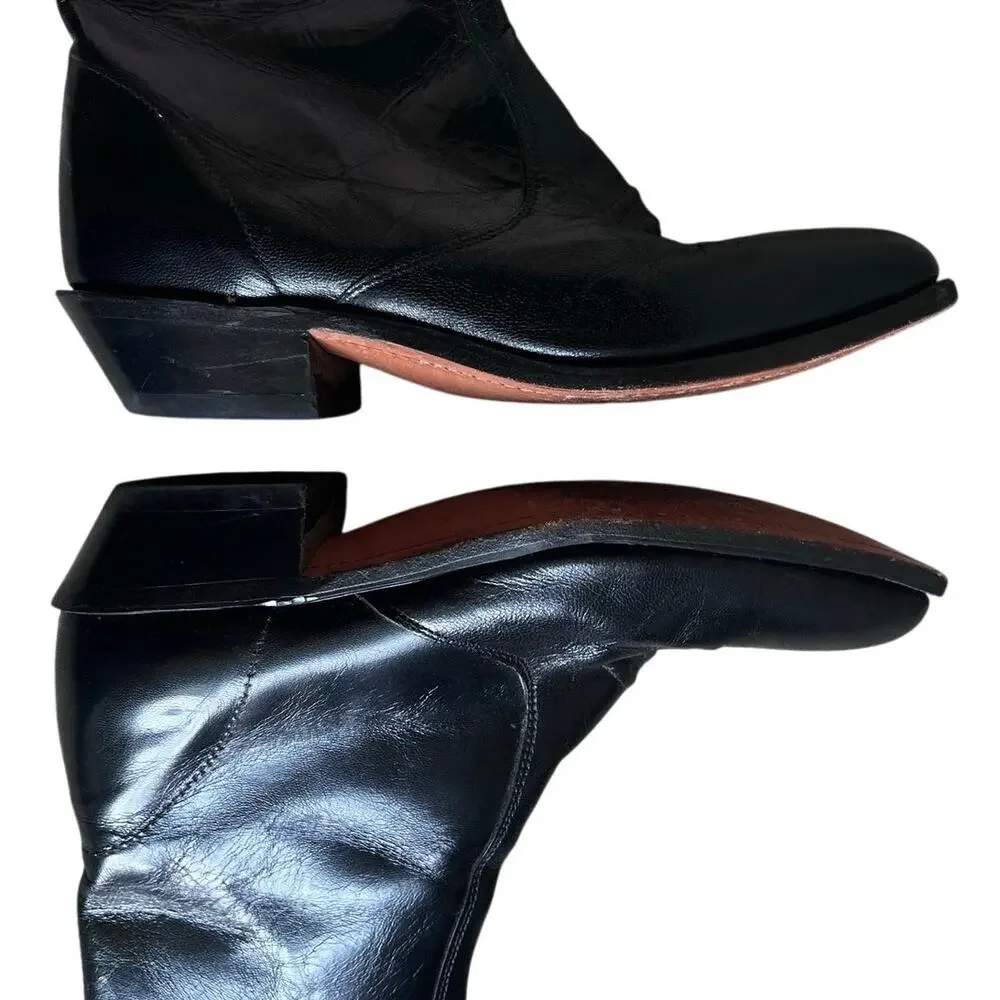 Vintage Tramp Line Black Leather Cowboy Boots Men's 8.5 EE Wide